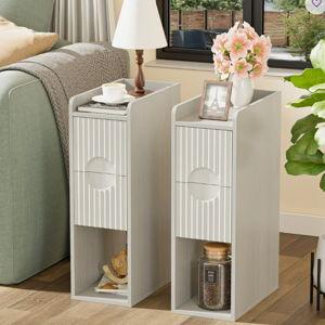 Space-Saving Narrow Nightstand Set of 2 - White Oak