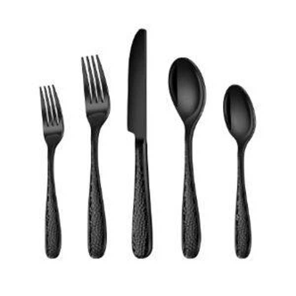 Hammered Silverware Set, Ollex 40-Piece Black Flatware Set for 8 Mirror Finish Stainless Steel Eating Utensils Sets Include Forks Spoons and Knives Tableware Kitchen Cutlery Sets, Dishwasher Safe