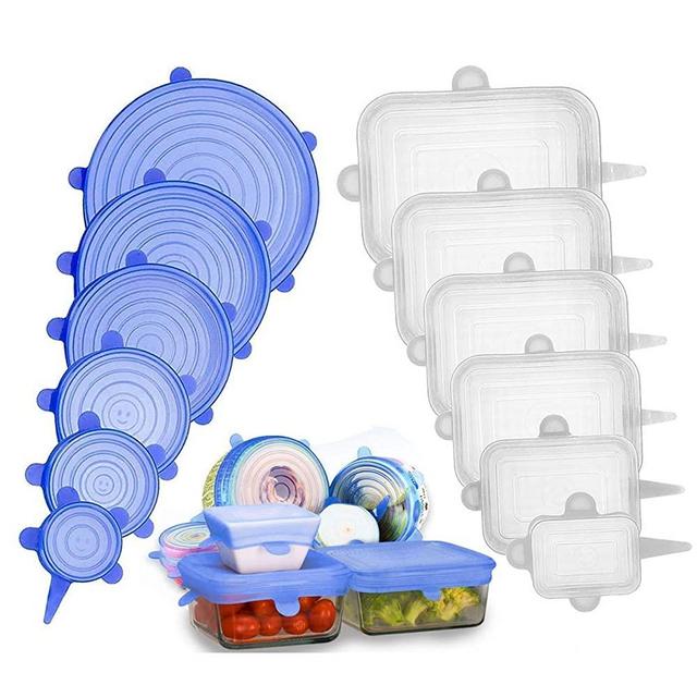 Adpartner Silicone Lids for Food Storage (12-Pack, Round & Rectangle), Durable BPA-free Silicone Stretch Lids for Bowls, Stretchable Food Covers Flexible Container Lids, Microwave Dishwasher Use Safe