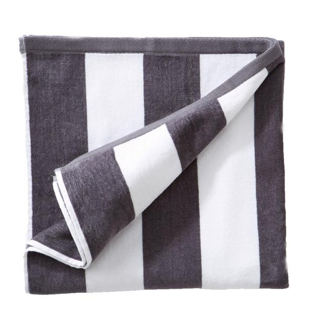 Great Bay Home 100% Cotton Plush Cabana Stripe Oversize Velour Beach Towel (40x70). By Brand. (Charcoal Grey)