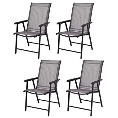 Giantex 4-Pack Patio Folding Chairs Portable for Outdoor Camping, Beach, Deck Dining Chair w/Armrest, Patio Chairs Set of 4, Grey