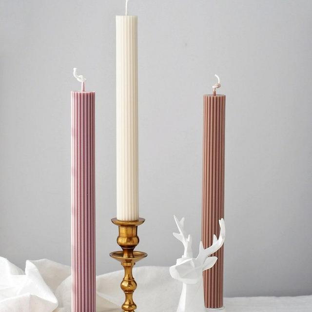 Roma, Ribbed Candles - Undyed, Boulder Beige & Castle Beige