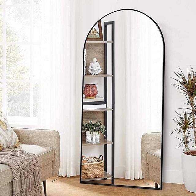 ABSWHLM Arched Full Length Mirror 71"x32" with Stand Aluminum Alloy Frame Floor Large Mirror for Living Room, Bedroom Hanging Standing or Leaning Wall-Mounted, Black