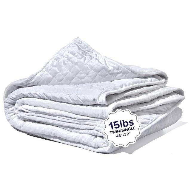 Gravity Weighted Blankets for Adults, 15lbs White (48" x 72", Twin/Single) - Heavy Comfort Cotton Blanket with Glass Beads - Ultra-Soft Premium Breathable Microfiber Duvet Cover - Machine Washable