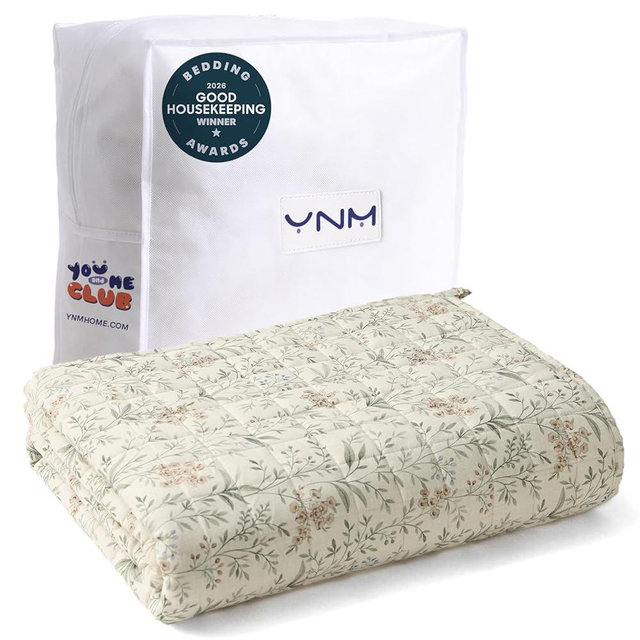 YnM King Size Linen Weighted Blanket for Adults (88x104 Inches, 50 Pounds, Botanical), Exclusive Smallest Compartments with Glass Beads, Extra Heavy Bed Blanket for Two Persons on Queen or King Bed