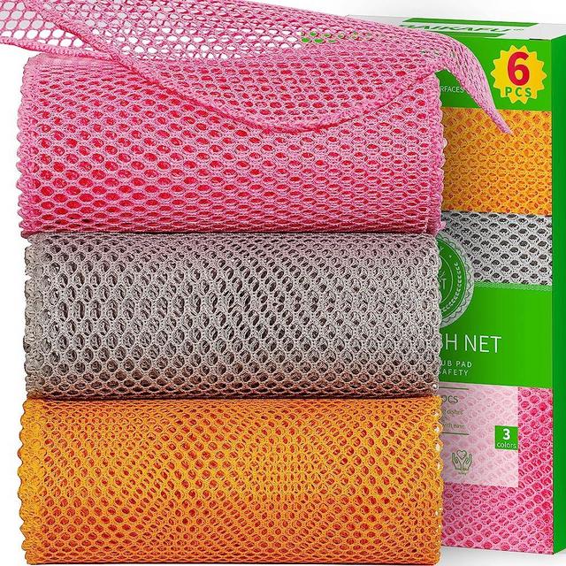 6Pcs Dish Wash Net,Innovative Mesh Cloth,Ultra Durable Non-Scratch Dish Rags for Washing Dishes,100% Odor Free/Quick Dry,Perfect Scrubber,Dish Sponges for Washing Dishes Yellow/Pink/Gray