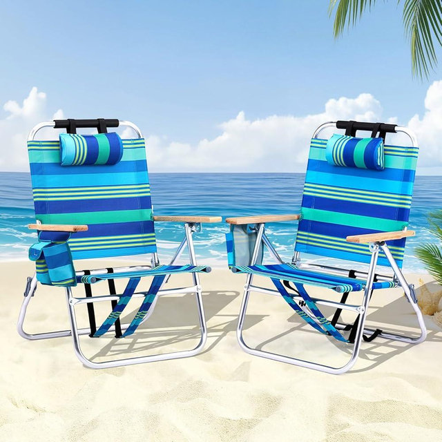 Bonnlo Lightweight Backpack Beach Chair, 2 Pack Portable Beach Chairs for Adults with Side Bag. 3 Level Adjustable Positions for Camping Patio and Picnic