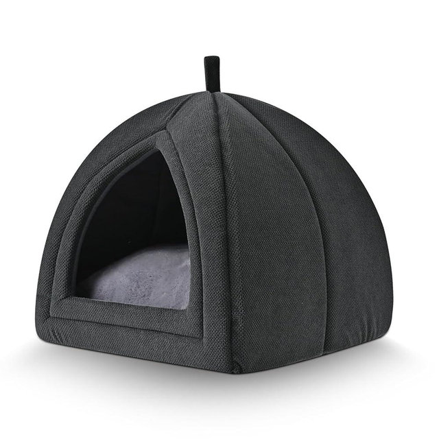 Amazon Basics Cat Cave Bed, 2-in-1 Foldable House for Indoor Cats, with Washable Cushion and Non-Slip Base, 17.5 x 17.5 Inches, Large