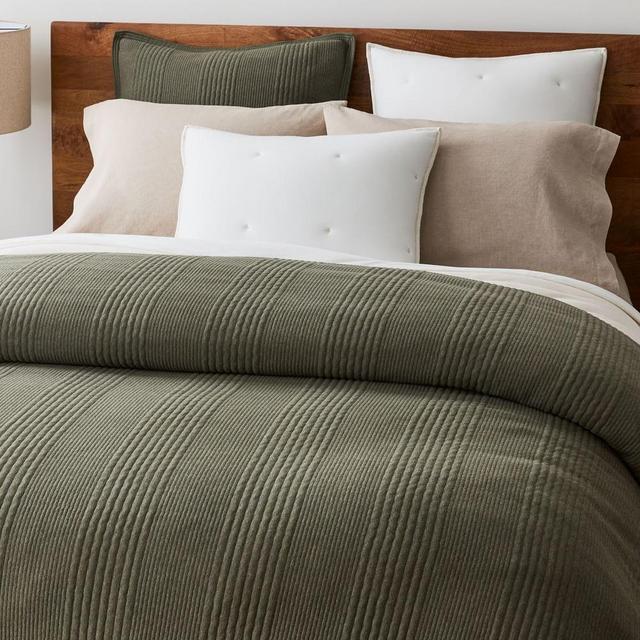 Jersey Linear Duvet, Full/Queen Set, Dark Olive
