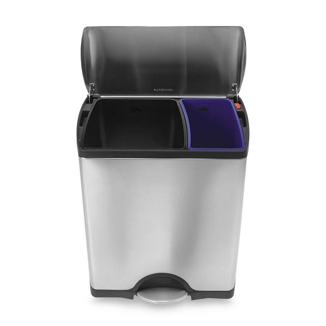 simplehuman® Brushed Stainless Steel Fingerprint-Proof Rectangular 46-Liter Recycler Trash Can