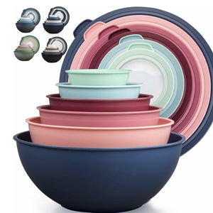 Zulay Kitchen 12 Piece Plastic Mixing Bowls with Leak-Proof Lids Set - Microwave and Freezer Safe Kitchen Mixing Bowls for Preparing, Serving and Storing - Large Nesting Bowls (Cotton Candy Ombre)
