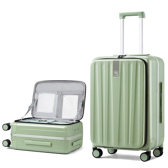 Hanke 26 Inch Large checked Luggage PC Hard Shell luggage Top Opening Aluminum Frame Tsa Luggage Suitcases with Wheels for Travel Woman Men.(Bamboo Green)