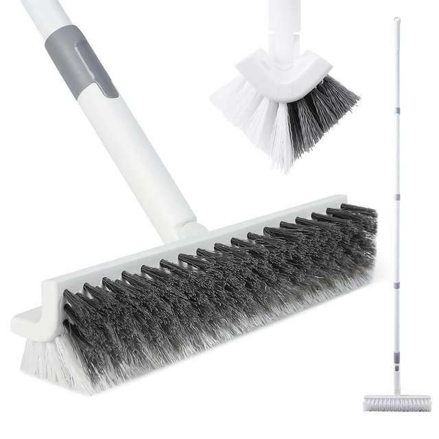 BOOMJOY Grout Brush with Long Handle, 57" Grout Cleaner for Tile Floors, Double-Sided with V-Shape Stiff Bristles for Bathroom, Patio, Kitchen, Wall, Corners and Deck