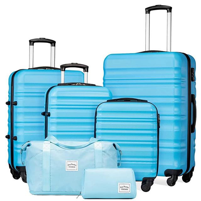 LONG VACATION Luggage Set 4 Piece Luggage Set ABS hardshell TSA Lock Spinner Wheels Luggage Carry on Suitcase (SKY BLUE, 6 piece set)