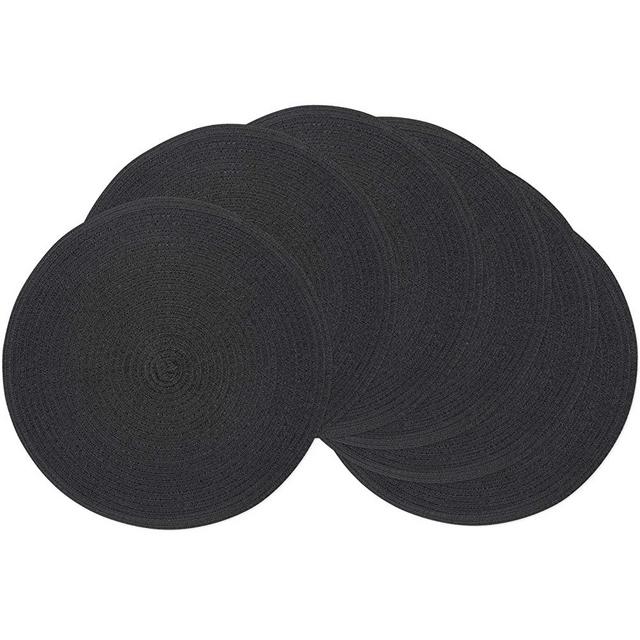 SHACOS Round Braided Placemats Set of 6 Round Table Mats for Dining Tables 15 inch (Black, 6)
