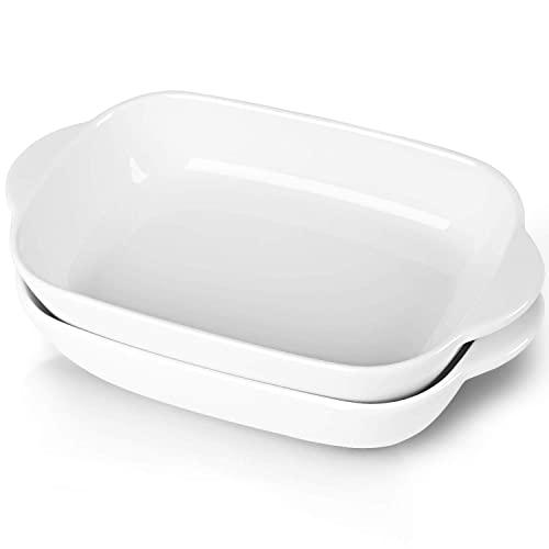 LEETOYI Ceramic Large Baking Dish Set of 2, Porcelain 2-Piece Rectangular Bakeware with Double Handle, Baking Pans for Cooking and Cake Dinner 15.2-Inch,Off White