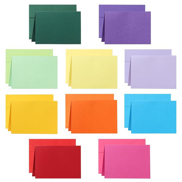 Guakicae 100 packs 10 Assorted Colors Cards and Envelopes 5 x 7 Printable Heavyweight Blank Folded Cardstock and A7 Envelopes for Wedding Invitations, Thank You Cards, Baby Shower, Party