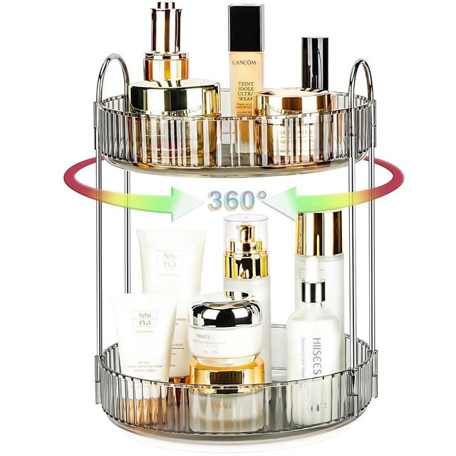 Niluks 360 Rotating Makeup Organizer, 2 Tier Lazy Susan Bathroom Counter Organizer, Skincare Organizers, Spinning Perfume Organizer & Vanity Organizer Countertop (Classic Grey, 2 Tier)