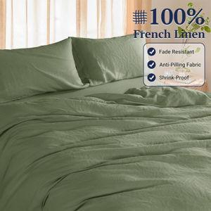 Shilucheng 100% Linen Queen Duvet Cover Set, Luxury Pure Natural French Flax Linen Duvet Cover with Zipper Closure & Corner Ties, Cooling Breathable Comforter Cover 3 Piece (Olive Green)