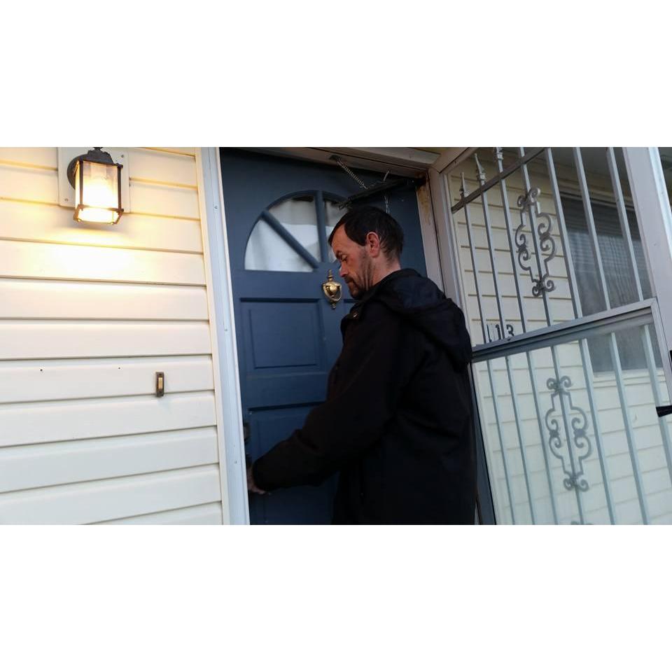 David unlocking our House for the first time!