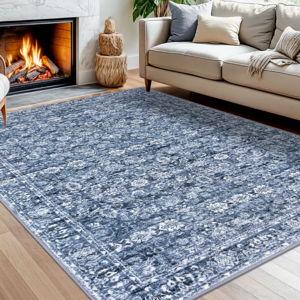 Blue Area Rugs Washable Rug for Living Room Bedroom Rug with Rubber Backing
