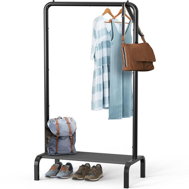 Simple Houseware 30 Inch Narrow Freestanding Garment Rack with Storage Shelf – Slim & Space-Saving Closet Organizer, Black