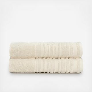 Bold Stripe Solid Cotton Bath Towel, Set of 2