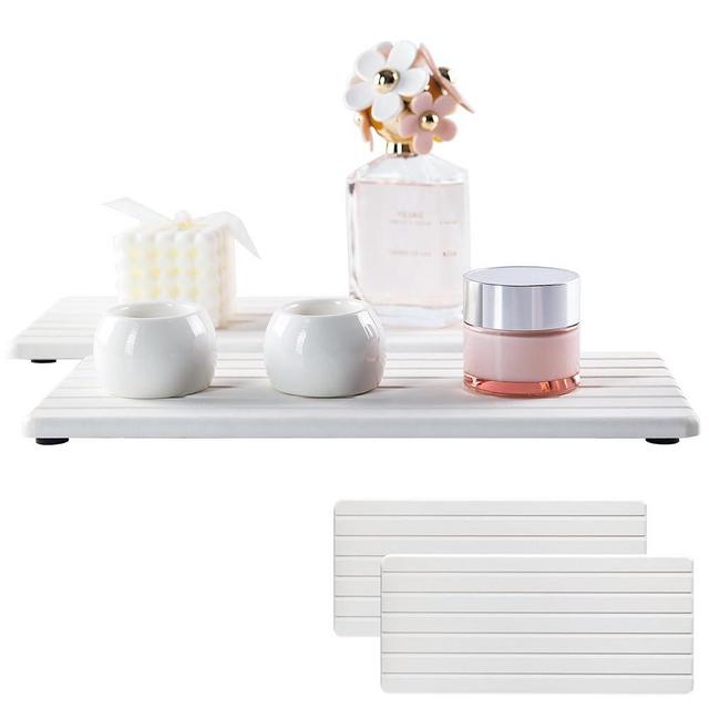 NiuYichee 2 PCS Water Absorbent Diatomite Coasters Rectangle(12.2"x5.5"), Grooved Design, Water Absorbing Stone Used for Hand Soaps & Plants & toiletries in The Modern Home