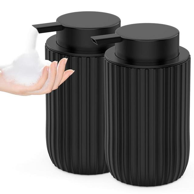 POSOSTO Ceramic Foaming Hand Soap Dispenser 2Pack，12 oz Bathroom Soap Dispenser， Lotion Dispenser for Kitchen, Refillable Matte Streaks Soap Dispenser with Large Pump (Black-2Pack)