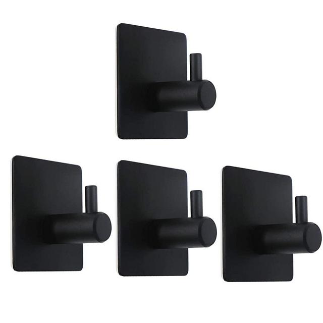 LOOGI Adhesive Hooks Towel Hooks Wall Door Hanger Heavy Duty Stainless Steel for Bathroom Kitchen Home - 4 Packs