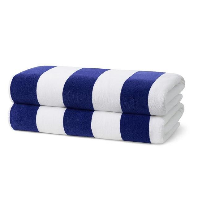Ben Kaufman Joey Velour Striped Towel - Oversized & Absorbent Striped Beach Towels - Colorful Yarn Dye Stripe Cotton Towel for Swimming & More - Lightweight & Soft Swim Towels - Blue, 2 Pack