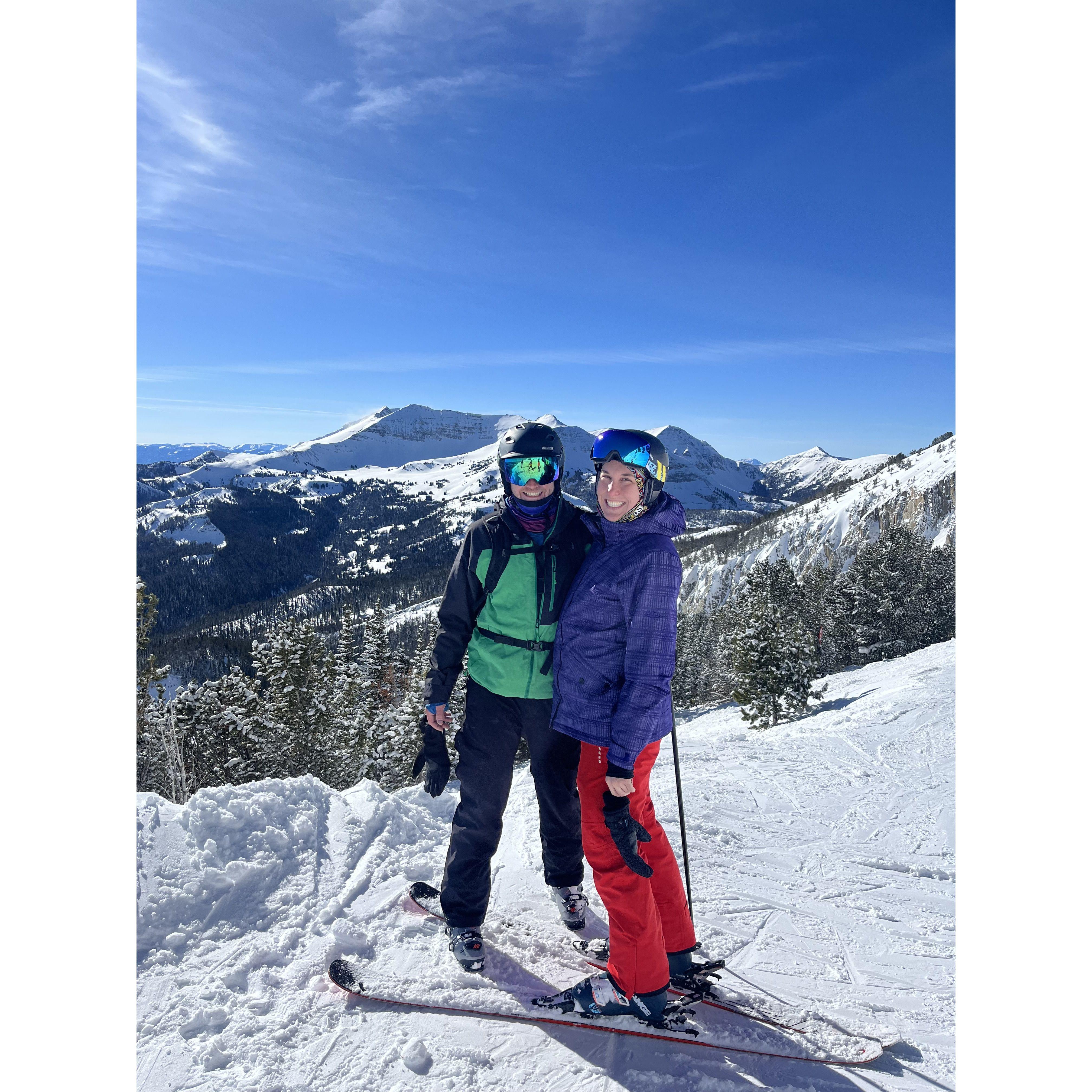 This was the photo (taken by a lovely stranger!) IMMEDIATELY BEFORE Morgan fumbled through her (successful!) proposal!  I was so nervous, I couldn’t get out of my skis!  Big Sky, Montana.