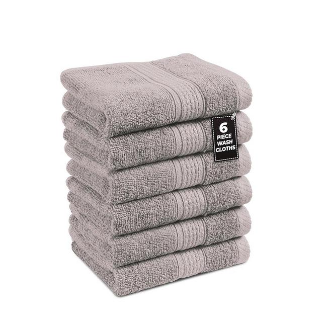 LANE LINEN Washcloths 6 Pack - 100% Cotton Wash Cloths for Showering, Highly Absorbent Face Wash Cloth, Premium Spa & Hotel Quality Wash Clothes - Platinum
