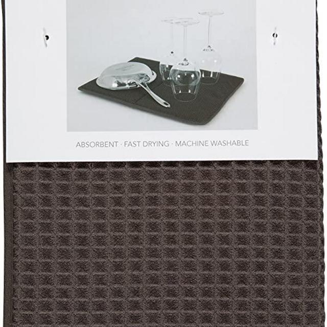 Clean It Jumbo Dish Stemware Drying Mat, 100-Percent Waffle Microfiber Heavyweight Cotton, Pewter Grey, 20-Inches x 15-Inches