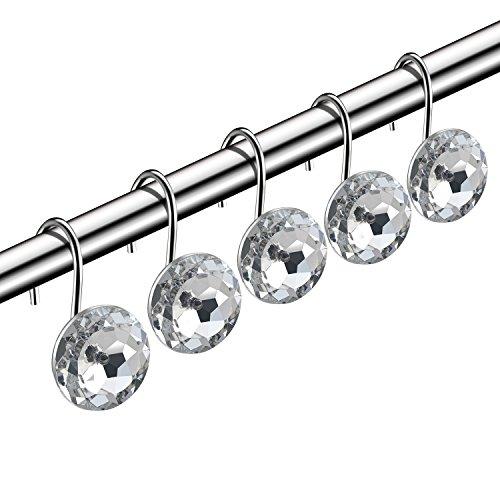 HBlife 12 Pcs Acrylic Decorative Rolling Shower Curtain Hooks Rhinestones Bath Bathroom Set