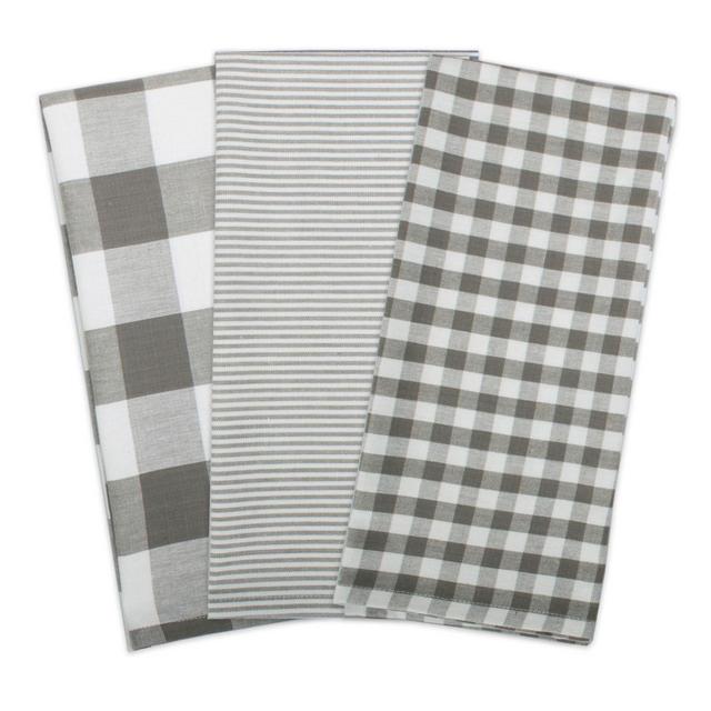 DII Gingham Check Kitchen Towels in Grey/White (Set of 3)