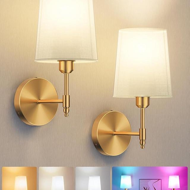 Ouyulong Battery Operated Wall Sconces Set of 2, Dimmable Battery Wireless Operated Wall Light with Remote Control, 3 Color Temperatures for Bedroom, Living Room, Hallway