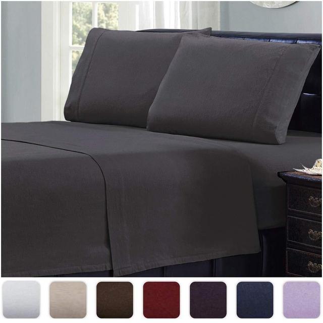 Mellanni 100% Cotton Flannel Sheet Set - Lightweight 4 pc Luxury Bed Sheets - Cozy, Soft, Warm, Breathable Bedding - Deep Pockets - All Around Elastic (Queen, Gray)
