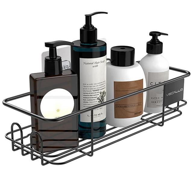 Shower Caddy Basket with 4 Hooks Shower Shelf Basket for Shampoo Conditioner Bathroom Storage Organizer for Hanging Razor and Sponge - SUS304 Stainless Steel Adhesive No Drilling Rustproof