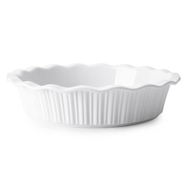Sweese Porcelain Deep Fluted Pie Dish for Baking - 9 inch Porcelain Pie Plate for Apple, Quiche, Pot Pies, Tart - Vertical Line - White