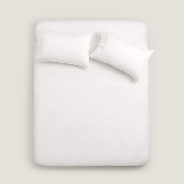 TOSMO Pure Linen Sheets Set, 100% French Natural Linen Flax Bedding 4pc Set(Queen, 1 Flat Sheet, 1 Fitted Sheet,2 Pillowcases)- Off White