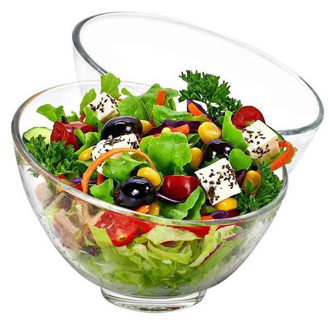 TOSSOW Glass Salad Bowl Set of 2 Clear Glass Fruit Bowl 600ml/20oz Big Mixing Bowl All Purpose Round Serving Bowl Great for Serving Salad Popcorn Dips Condiments Snack Oatmeal and More