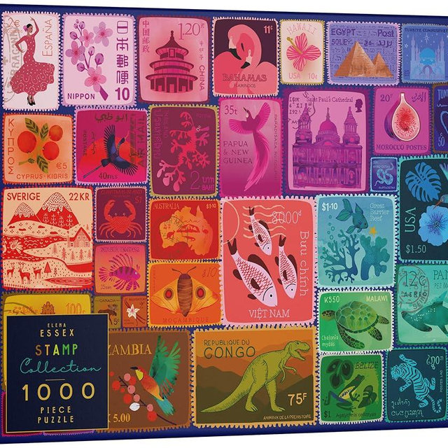 Elena Essex Puzzles for Adults 1000 Pieces - Stamp Collection | Puzzle | 1000 Piece Puzzle for Adults | Colorful Rainbow Gradient Puzzle | Jigsaw Puzzles Size 20x28 inches