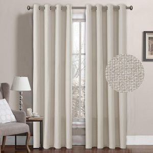 H.Versailtex Classical Grommet Top Room Darkening Thermal Insulated Heavy Weight Textured Tiny Plaid Linen Like Innovated Living Room Curtains,52 by 84 Inch-Ivory(1 Panel)
