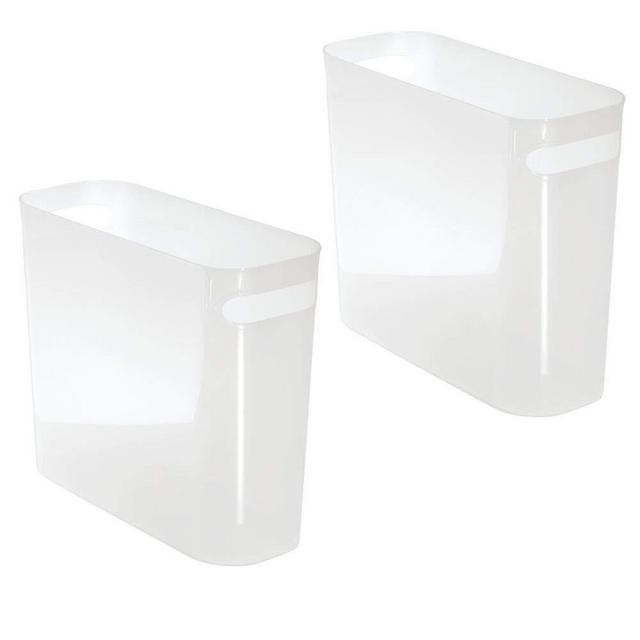 mDesign Slim Plastic Rectangular Small Trash Can Wastebasket, Garbage Container Bin with Handles for Bathroom, Kitchen, Home Office, Dorm, Kids Room - 10" High, Shatter-Resistant, 2 Pack - Frost Clear