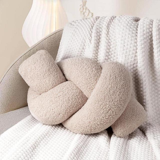 AELS Knot Pillow Long Bolster Decorative Throw Pillow – Bed Gap Filler, Bed Wedge Pillow for Headboard, Face Pillow, Decorative Throw Pillow for Sofa Couch Living Room Bedroom Nursery, Beige