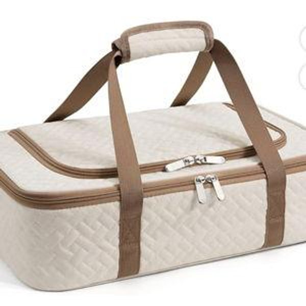 Insulated Casserole Carrier - Portable Casserole Carrier for Hot or Cold Food, Lasagna Holder for Parties,Picnic,Cookouts,Traveling - Fits 9" x 13" Baking Dish (Beige)