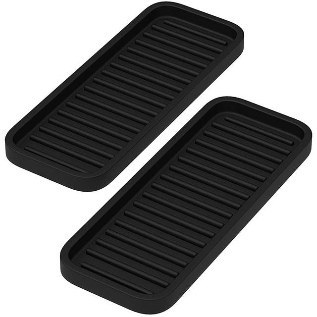 ZAPPOWARE Silicone Kitchen Sink Caddy Sponge Holder 9x3.5 (2-pack) Black - Bathroom Vanity Tray Organizer, Kitchen Soap Tray for Dish Scrubber, Soap Dispenser and Sponge