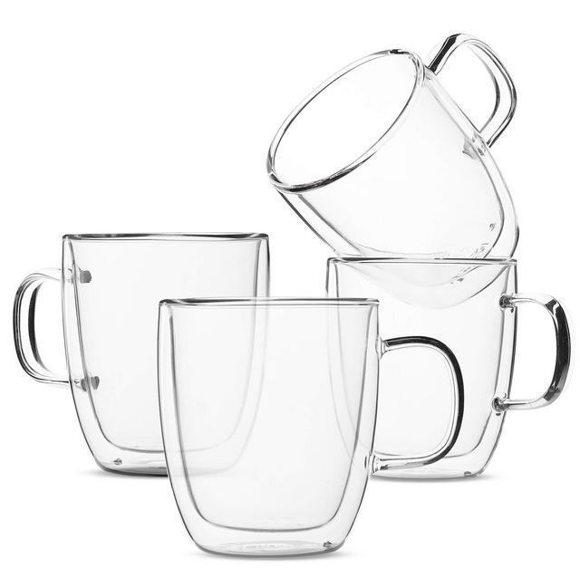 BTaT- Insulated Coffee Mugs, Glass Tea Mugs, Set of 4 (12 oz, 350 ml), Double Wall Glass Coffee Cups, Tea Cups, Latte Cups, Glass Coffee Mug, Beer Glasses, Latte Mug, Clear Mugs, Glass Cappuccino Cups