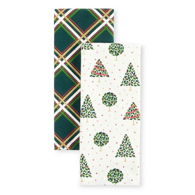 kate spade new york Holiday Confetti Acrobat Plaid Holiday Kitchen Towels 2-Pack Set, 17" x 28"